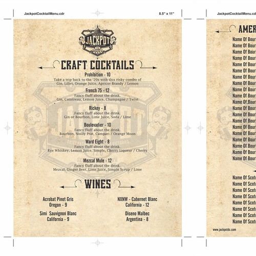 Create Jackpot Beer & Whiskey Menu/Branding