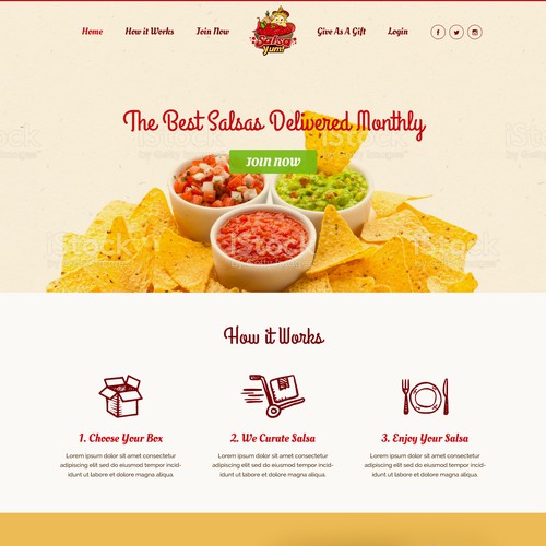 Landing page design for new subscription box company Salsa Yum!