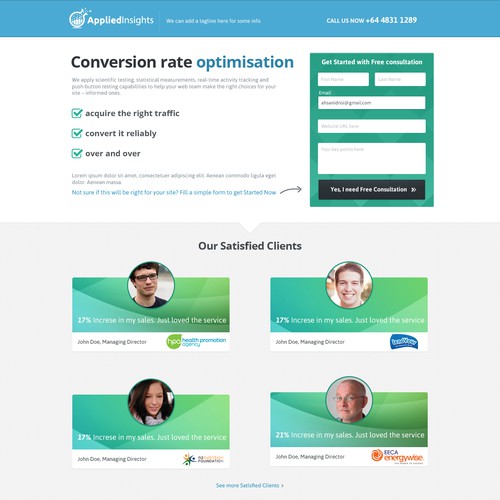 Landing page for a conversion rate company