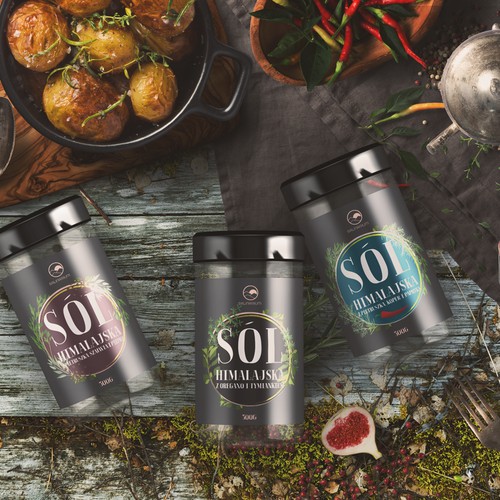 A label design for premium salt brand with premium spices and unique mixtures