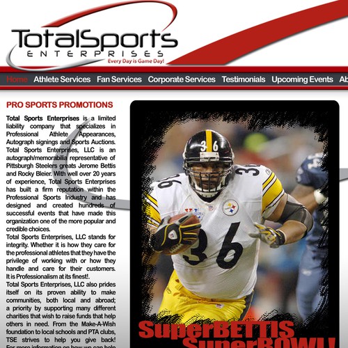 Professional Athlete Marketing Firm Seeks Clean Web Page Design