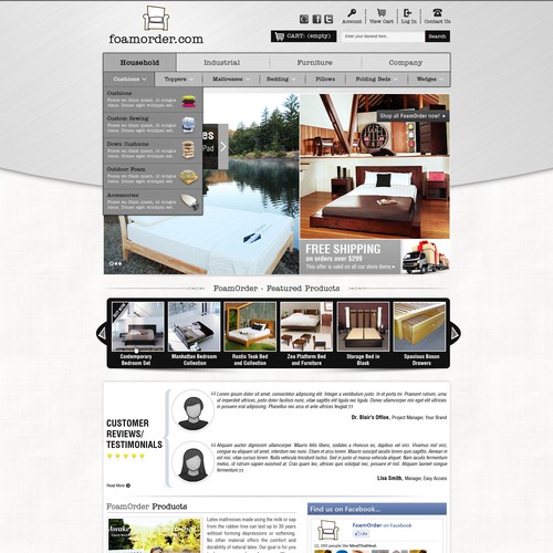 New home page design for Foam Order.com