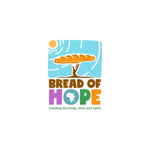 A non-profit organization logo, a combination of shapes between acacia trees and bread, and depicts the African sun.