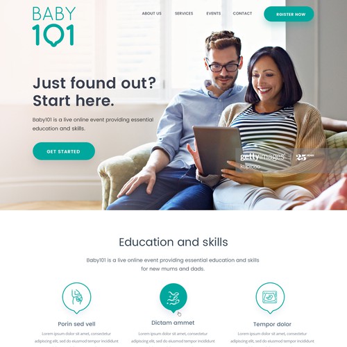 Baby101 landing page - providing essential education for mums and dads to be