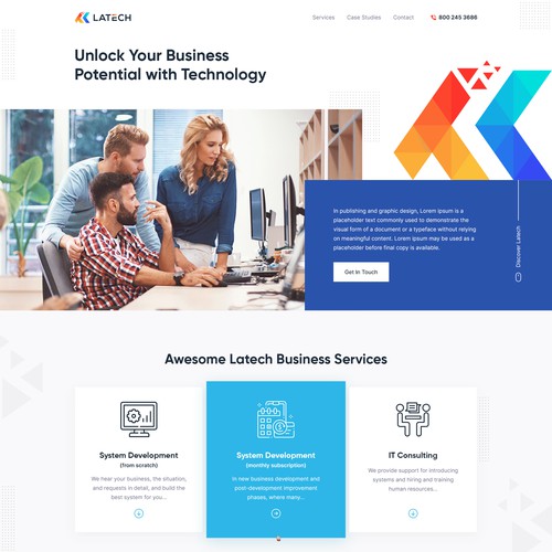 Corporate page for  IT consulting and software development firm