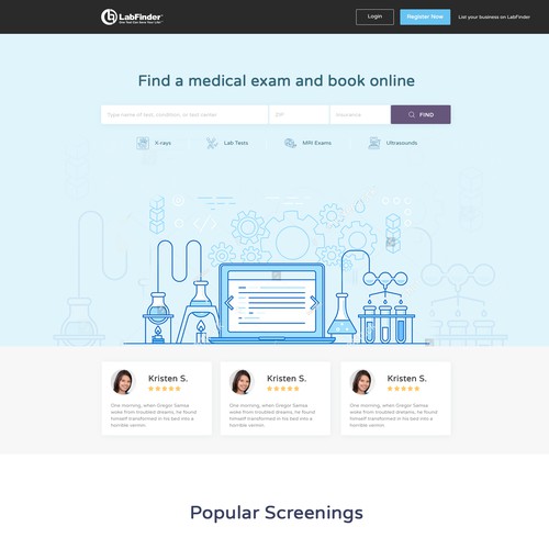 Home page for LabFinder