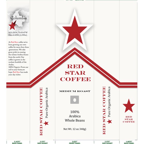Create the next packaging or label design for Red Star Coffee
