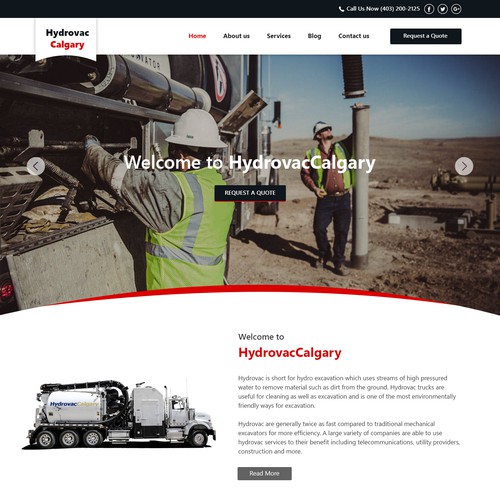 Home page for Hydrovac Company