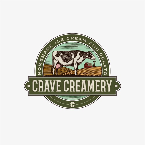 Vintage logo concept for a homemade ice cream and gelato shop.