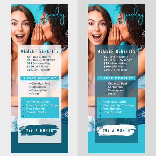A popup banner that adheres to our branding colors and design while showing off some of our exclusive membership discounts and specials.