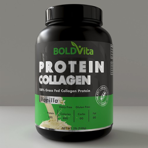 Packaging design concept for protein supplement brand.