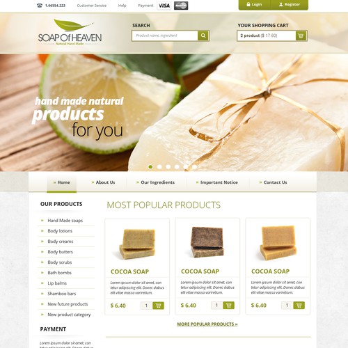 Soap of Heaven and Natural Hand Made Body Care Products needs a new website design