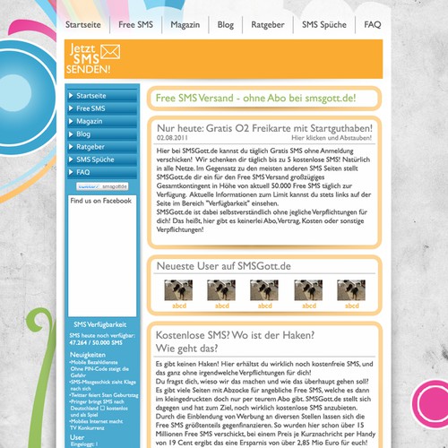 Create the next website design for SMSGott.de Redesign - the biggest German Free SMS site