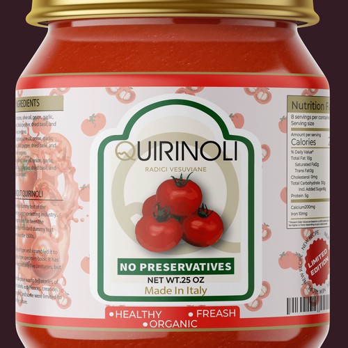 Quirinoli Organic Tomato Sauce Jar Label Design