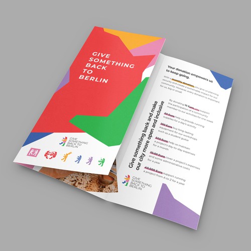 Bold, playful colorful trifold brochure for a non-profit