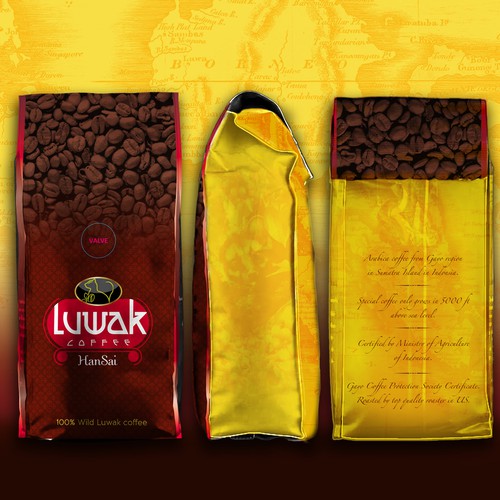 Specialty Coffee (Luwak Coffee) bag and box design.