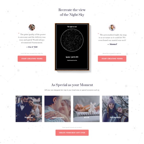 Home page concept for StarMoment - Night Sky Poster Website