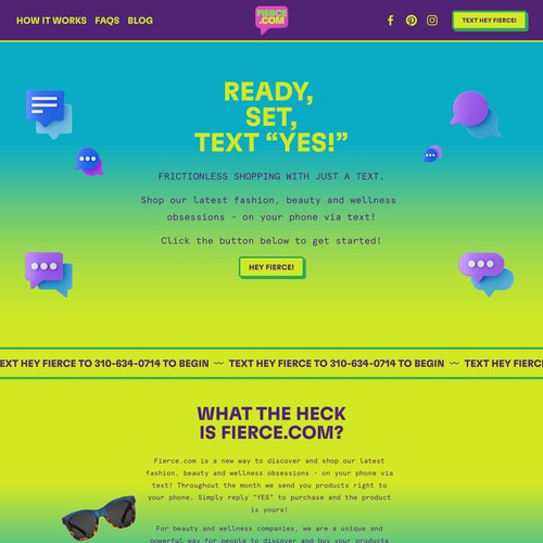 Vibrant new site for a text-to-shop concept