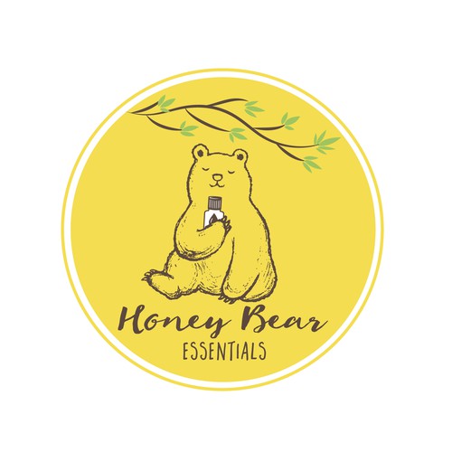 A simple, clean and elegant logo that incorporates a honey bear and essential oil