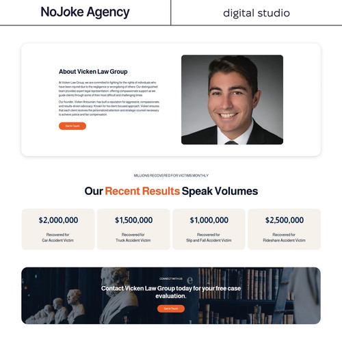 Squarespace website for Vicken Law Group by NoJoke Agency