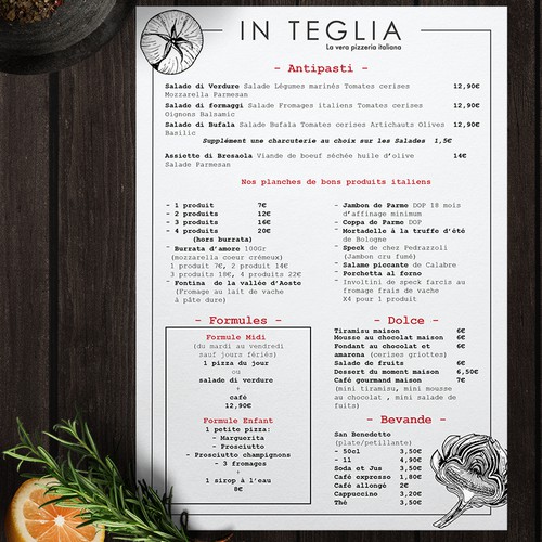 Concept de menu pour restaurant italien 