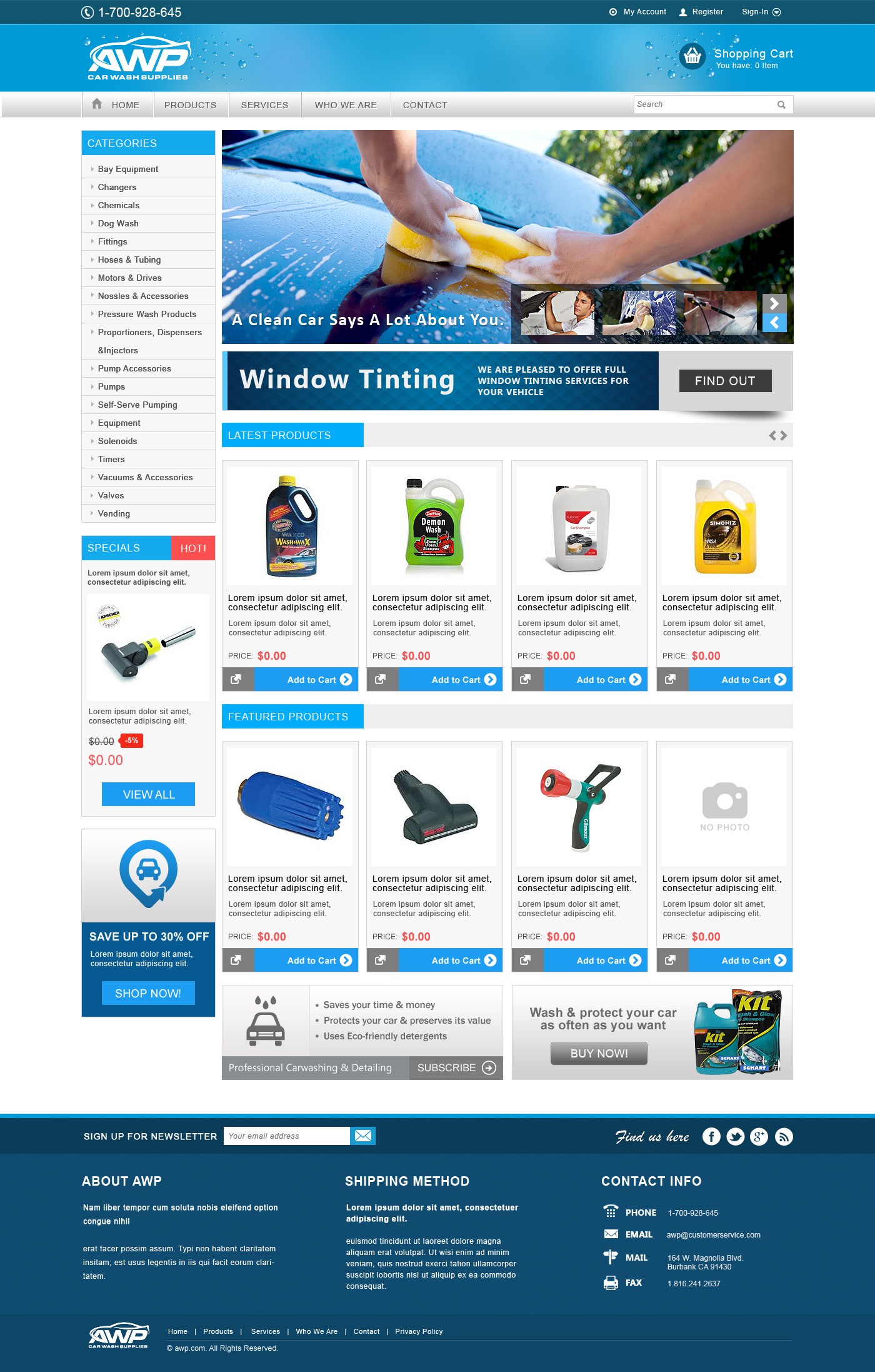 E-Commerce design for AWP Car Wash Supplies