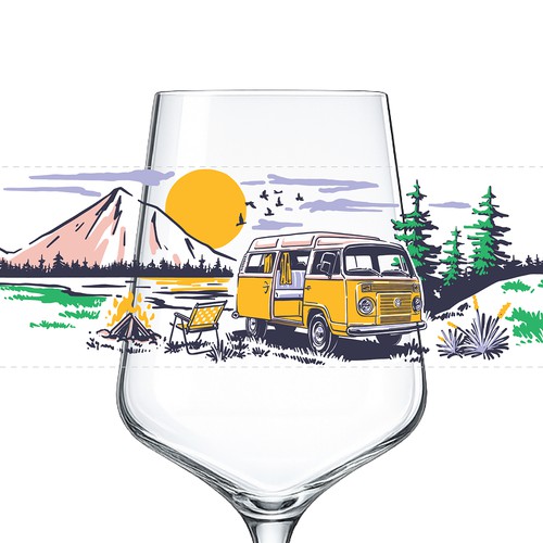 Illustration for drinking glasses inspired by the Beetle or the VW Camper