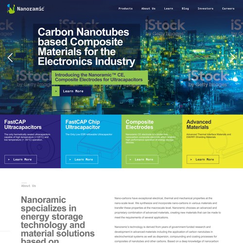 Homepage for technology company