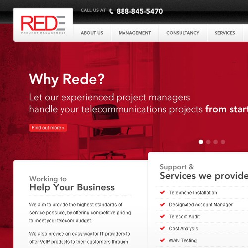 Looking for modern, sleek, awesome web design for telecom company, Rede Project Management