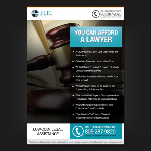 Create a beautiful yet simple flyer for legal/law clinic