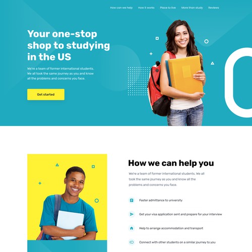 Clean, minimalist desktop landing page for students