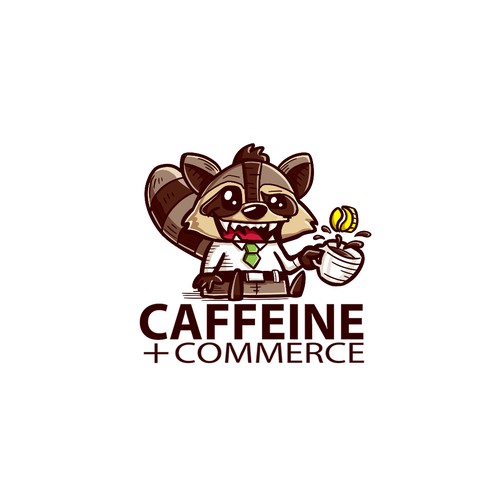Cartoon Playful Coffee Racoon