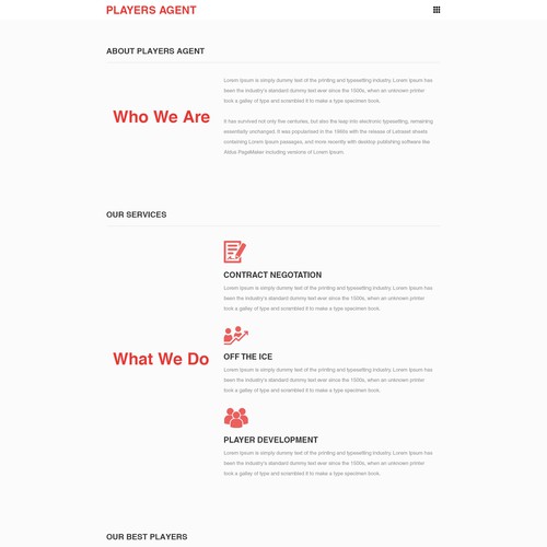 Landing page for sport agency