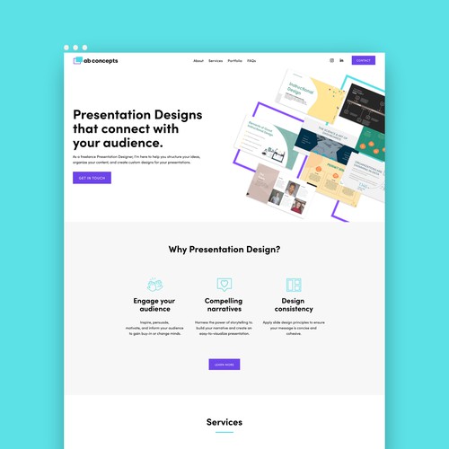 Logo design + Squarespace Website for AB Concepts Presentation Design.