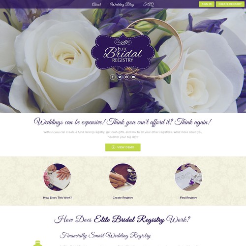 Create a beautiful and elegant site for Elite Bridal Registry