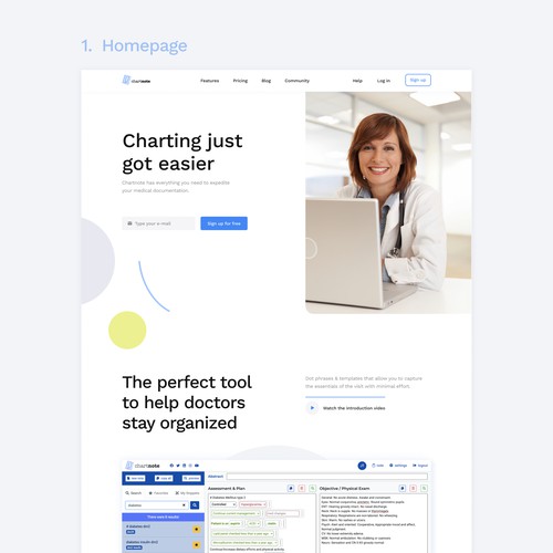 Landing page for a medical web app