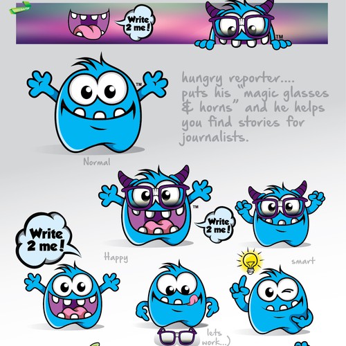 Fun Mascot Design with Moods for Hungry Reporter