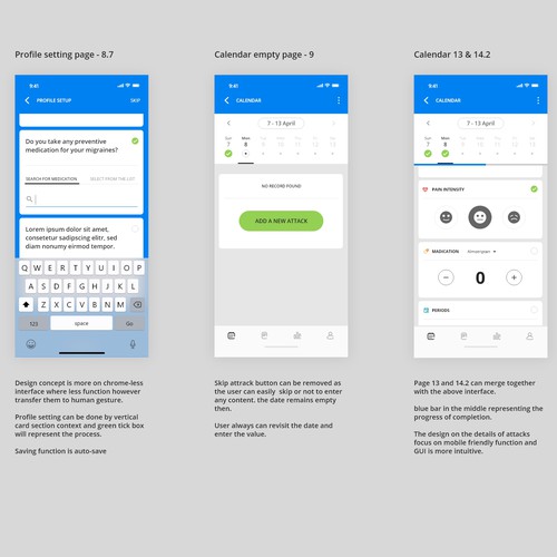 Pain tracker app design