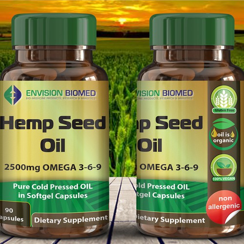 Create a fresh and compelling Hemp Seed Oil softgels nutritional supplement label