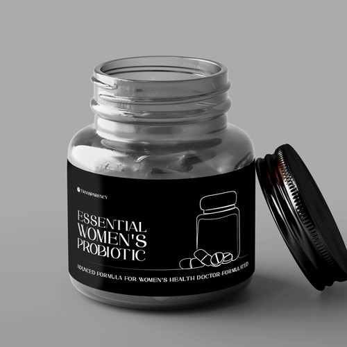 Minimal Black Probiotic Supplement Label Design