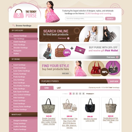 The Trendy Purse search engine homepage needs a makeover