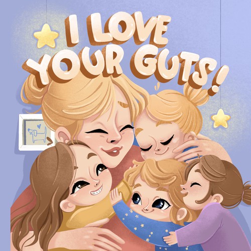 Children’s book cover illustration. “I love your guts”