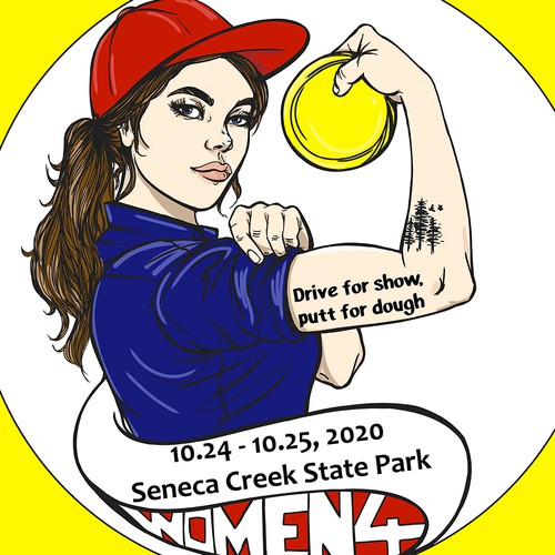 Rosie the Riveter, re-imagined as a disc golfer 