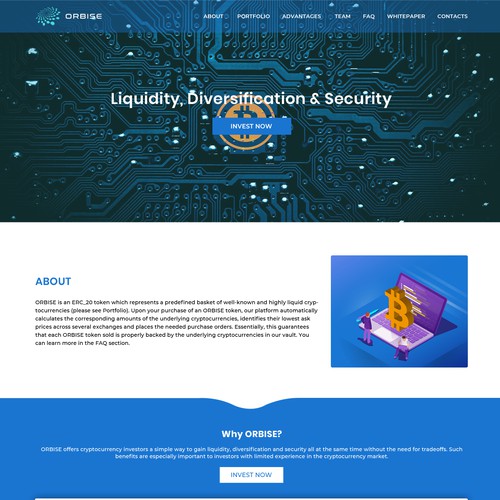 Homepage design for financial website
