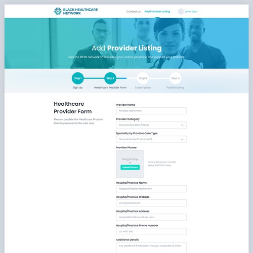 Black Healthcare Network "Listing" Page Concept