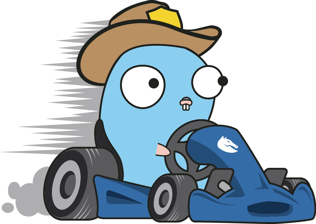 Gopher logo adaptation - riding a gokart, for new open source project