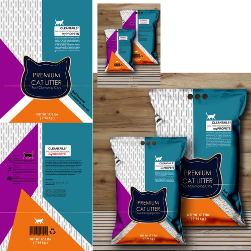 Geometric graphic Package for Premium Cat Litter Label