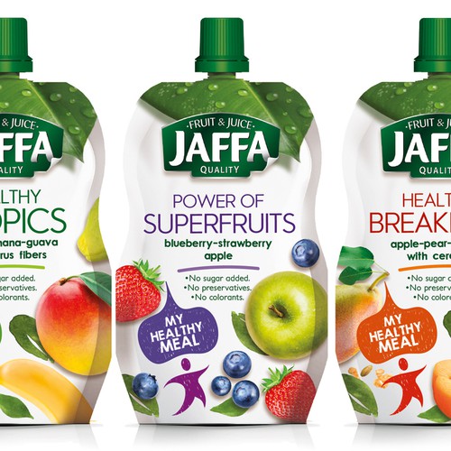 Packaging for Jaffa fruit pouches.