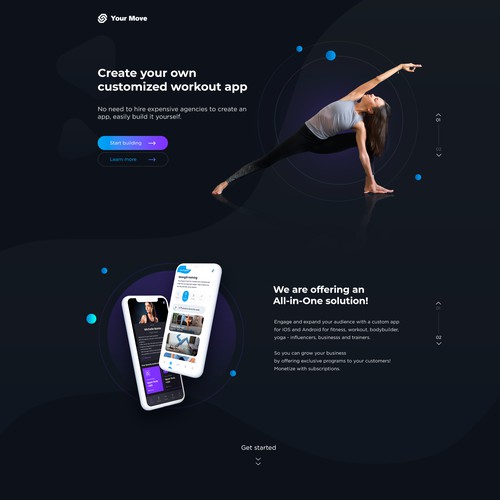 Landing page for an app for yoga, pilates, etc.