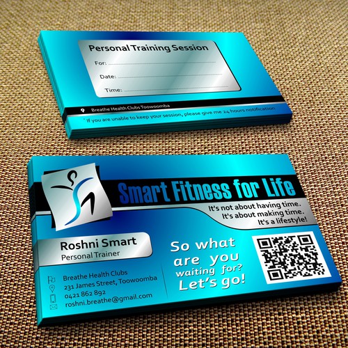 Creat a vibrate and eye catching business cards for Smart Fitness for Life